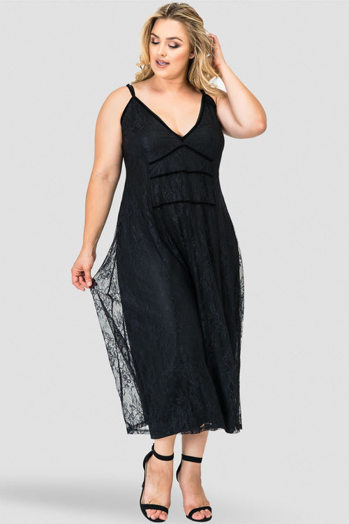 Standards & Practices Plus Size Lace Midi Tank Slip Dress with Liner