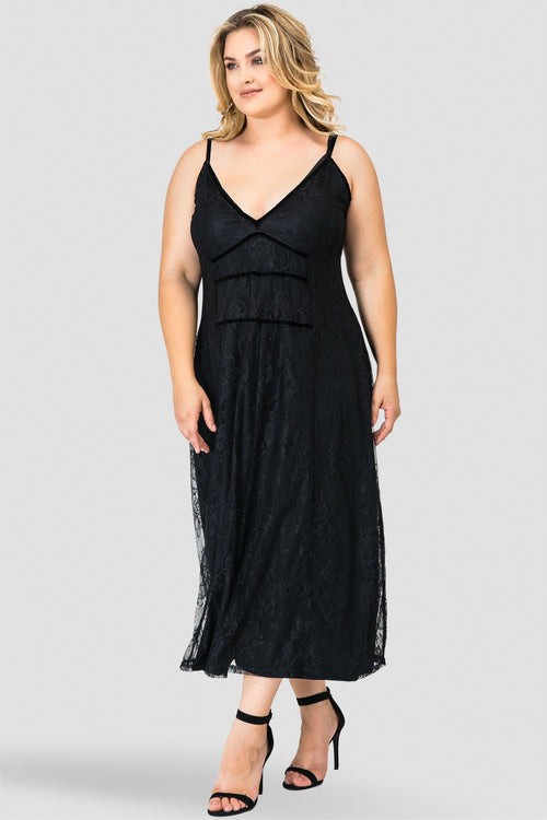 Standards & Practices Plus Size Lace Midi Tank Slip Dress with Liner