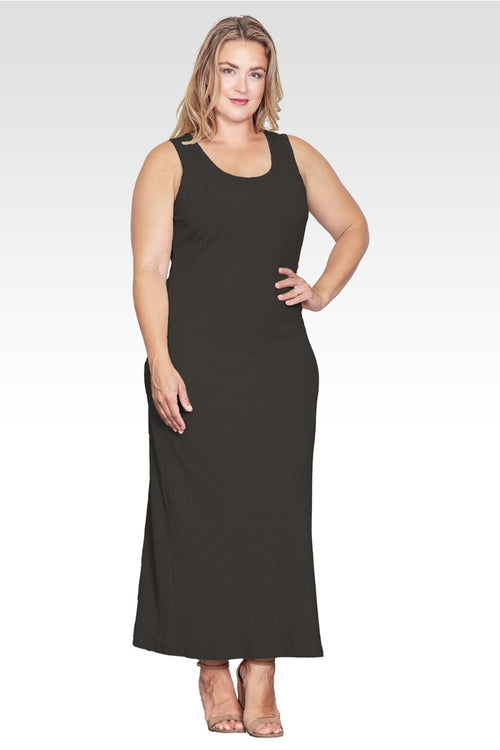 Zeypher Women's Plus Size Sleeveless Rib-Knit Maxi Dress-Black