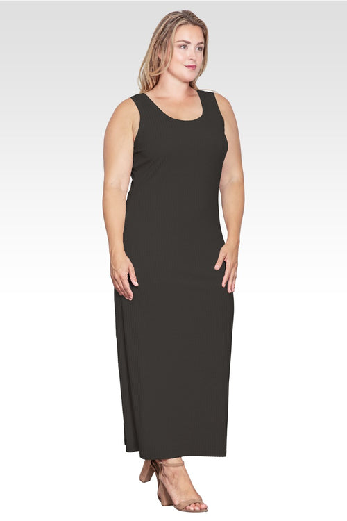 Zeypher Women's Plus Size Sleeveless Rib-Knit Maxi Dress-Black