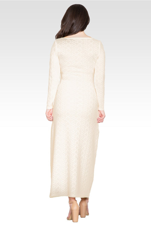 Nyla Women's Ivory Knit Boat Neck Crochet Maxi Dress