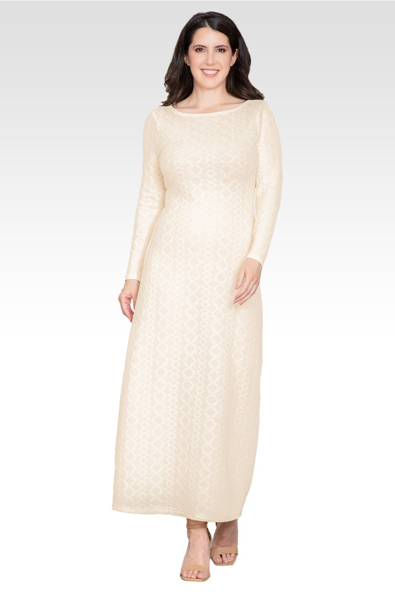 Standards & Practices Women's Knit Boat Neck Crochet Maxi Dress Ivory Small