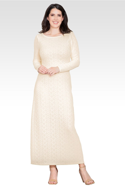 Nyla Women's Ivory Knit Boat Neck Crochet Maxi Dress