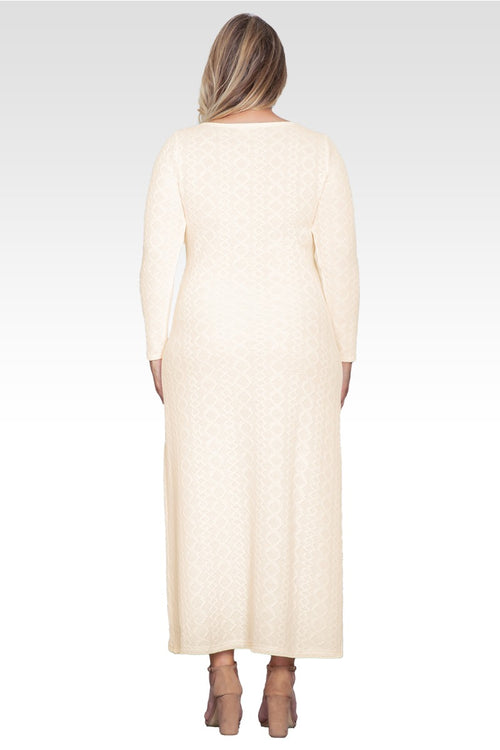 Nyla Women's Plus Size Ivory Knit Boat Neck Crochet Maxi Dress