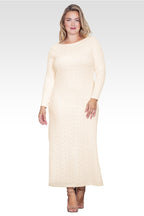 Nyla Women's Plus Size Ivory Knit Boat Neck Crochet Maxi Dress