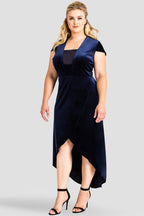 Standards & Practices Plus Size Midnight Blue Asymmetrical Velvet Tulip Dress
