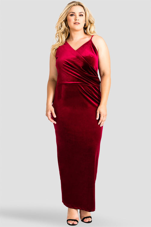 Plus Size Burgundy Red Velvet Maxi Dress