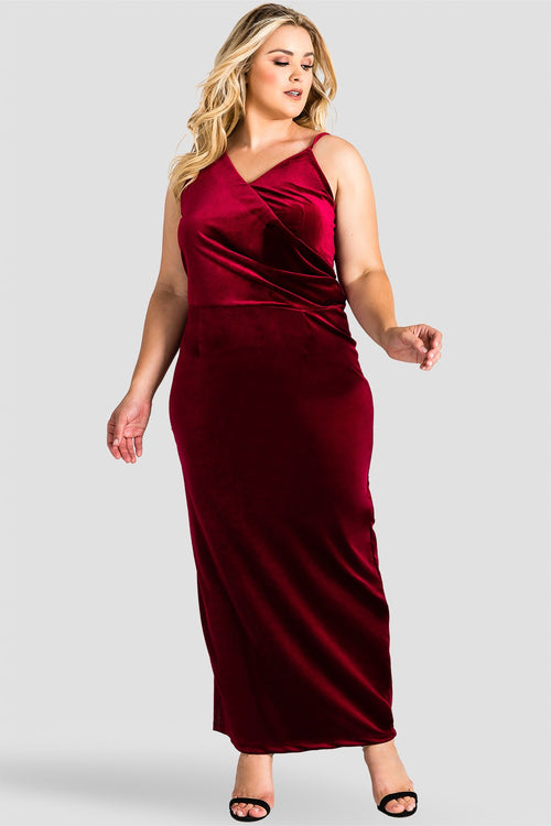 Standards & Practices Plus Size Burgundy Red Velvet Maxi Dress