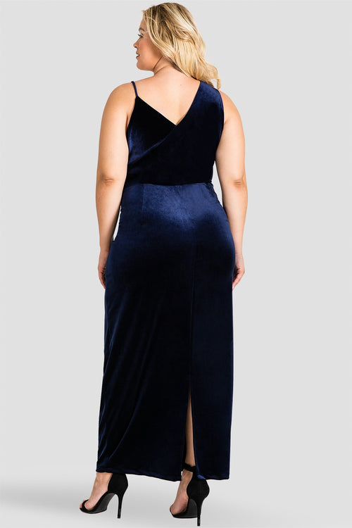 Plus Size Reagan Maxi Asymmetrical Velvet Dress - Midnight Blue Back