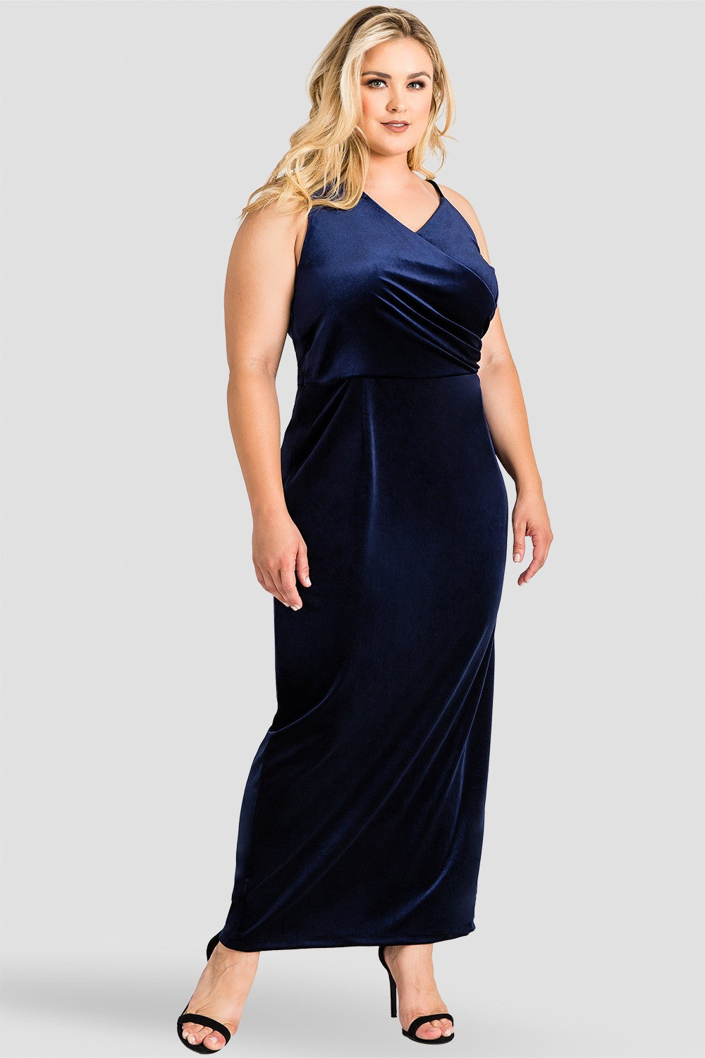 Standards AND Practices Plus Size Regan Velvet Column Gown - Blue 1X Standards AND Practices Plus Size Regan Velvet Column Gown - Blue 1X