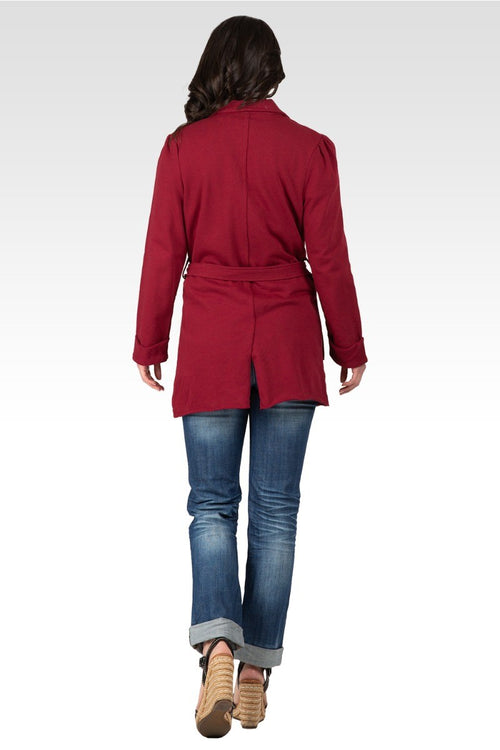 Ivy Women's Reverse Trim Shawl Collared Self Tie French Terry Cardigan