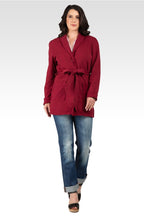 Ivy Women's Reverse Trim Shawl Collared Self Tie French Terry Cardigan