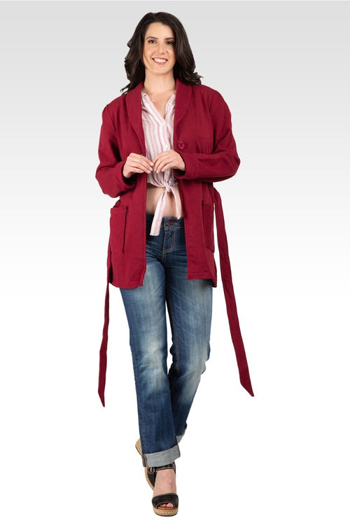 Ivy Women's Reverse Trim Shawl Collared Self Tie French Terry Cardigan