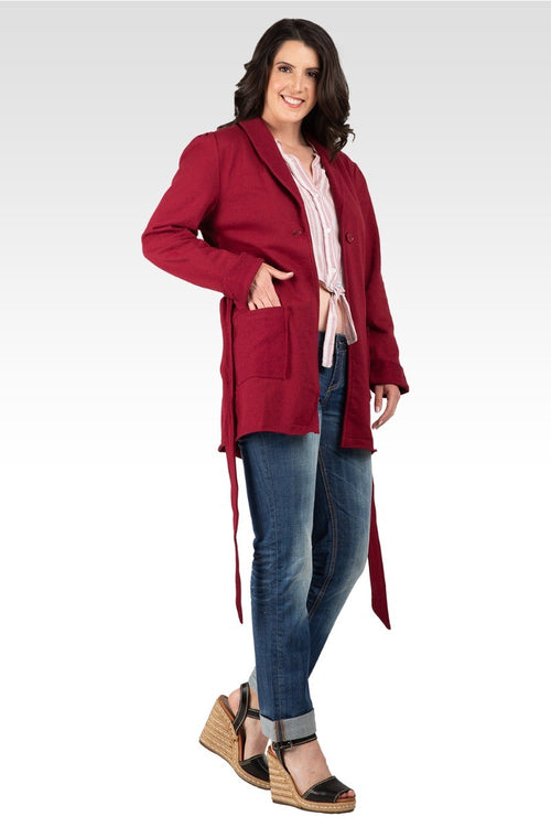 Ivy Women's Reverse Trim Shawl Collared Self Tie French Terry Cardigan