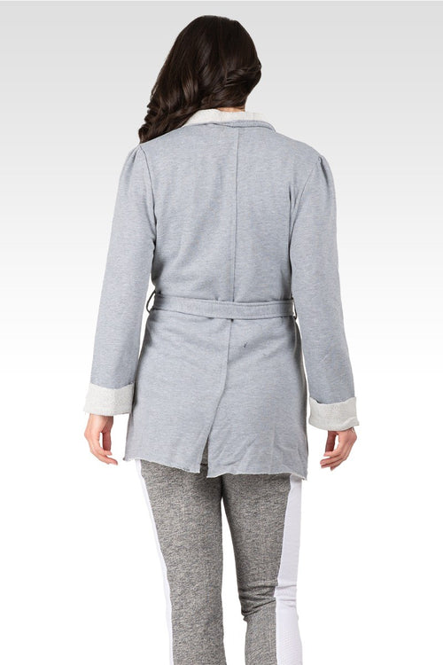 Ivy Women's Reverse Trim Shawl Collared Self Tie French Terry Cardigan