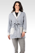 Ivy Women's Reverse Trim Shawl Collared Self Tie French Terry Cardigan