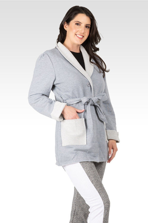 Ivy Women's Reverse Trim Shawl Collared Self Tie French Terry Cardigan