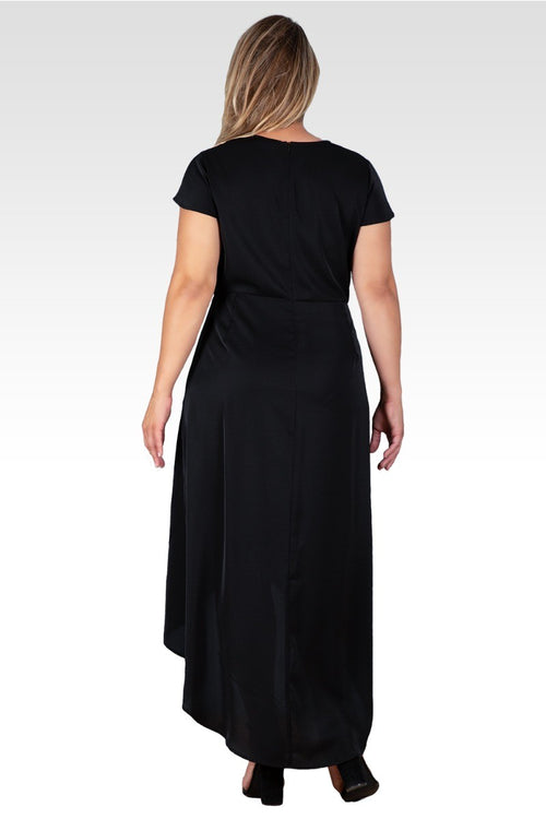 Plus Size Women's Black Cap Sleeve High-Low Tulip Dress