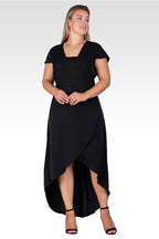 Plus Size Women's Black Cap Sleeve High-Low Tulip Dress