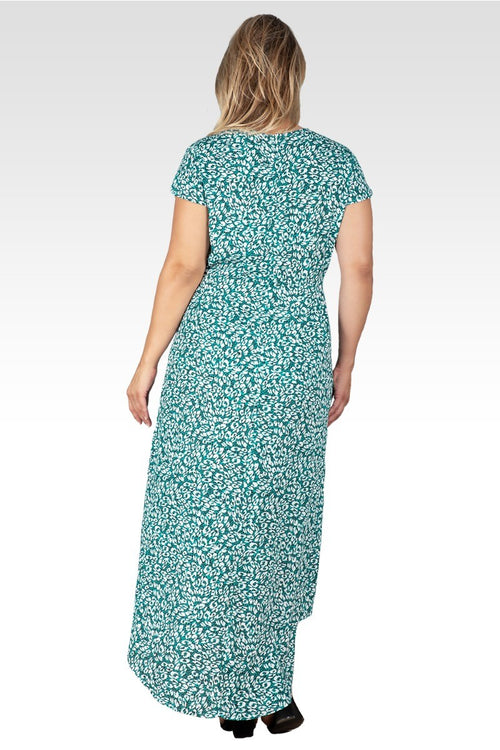 Plus Size Women's Green Leopard Print Cap Sleeve High-Low Tulip Dress