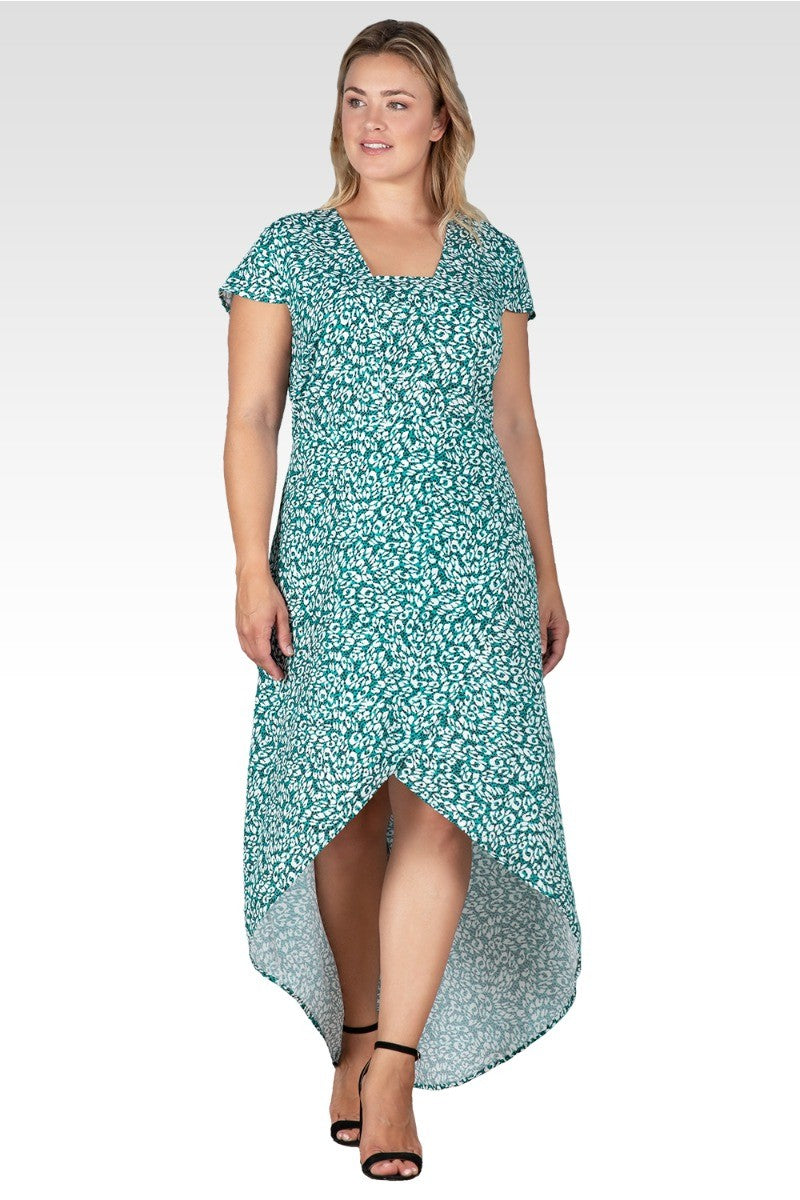 Standards & Practices Plus Size Cap Sleeve High-Low Tulip Dress - Green Leopard Standards & Practices Plus Size Cap Sleeve High-Low Tulip Dress - Green Leopard