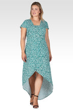 Plus Size Women's Green Leopard Print Cap Sleeve High-Low Tulip Dress