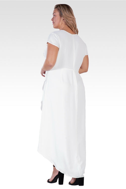 Plus Size Women's Ivory Cap Sleeve High-Low Tulip Dress