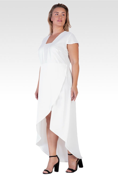 Plus Size Women's Ivory Cap Sleeve High-Low Tulip Dress