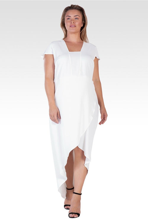 Plus Size Women's Ivory Cap Sleeve High-Low Tulip Dress