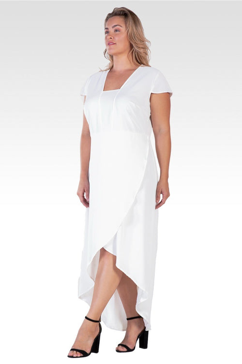 Plus Size Women's Ivory Cap Sleeve High-Low Tulip Dress