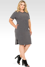 Plus Size Standards & Practices Curvy Fit Tanya Charcoal Gray Apron Hem Shift Dress