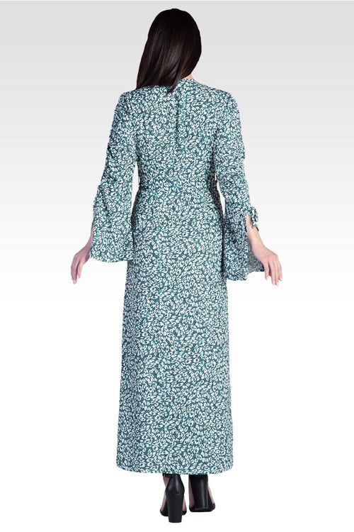 Violeta Leopard Print Ruched Sleeves Wrap Maxi Dress