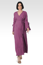 Violeta Solid Raspberry Ruched Sleeves Wrap Maxi Dress