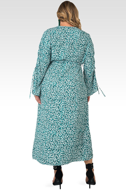Plus Size Violeta Leopard Print Ruched Sleeves Wrap Maxi Dress