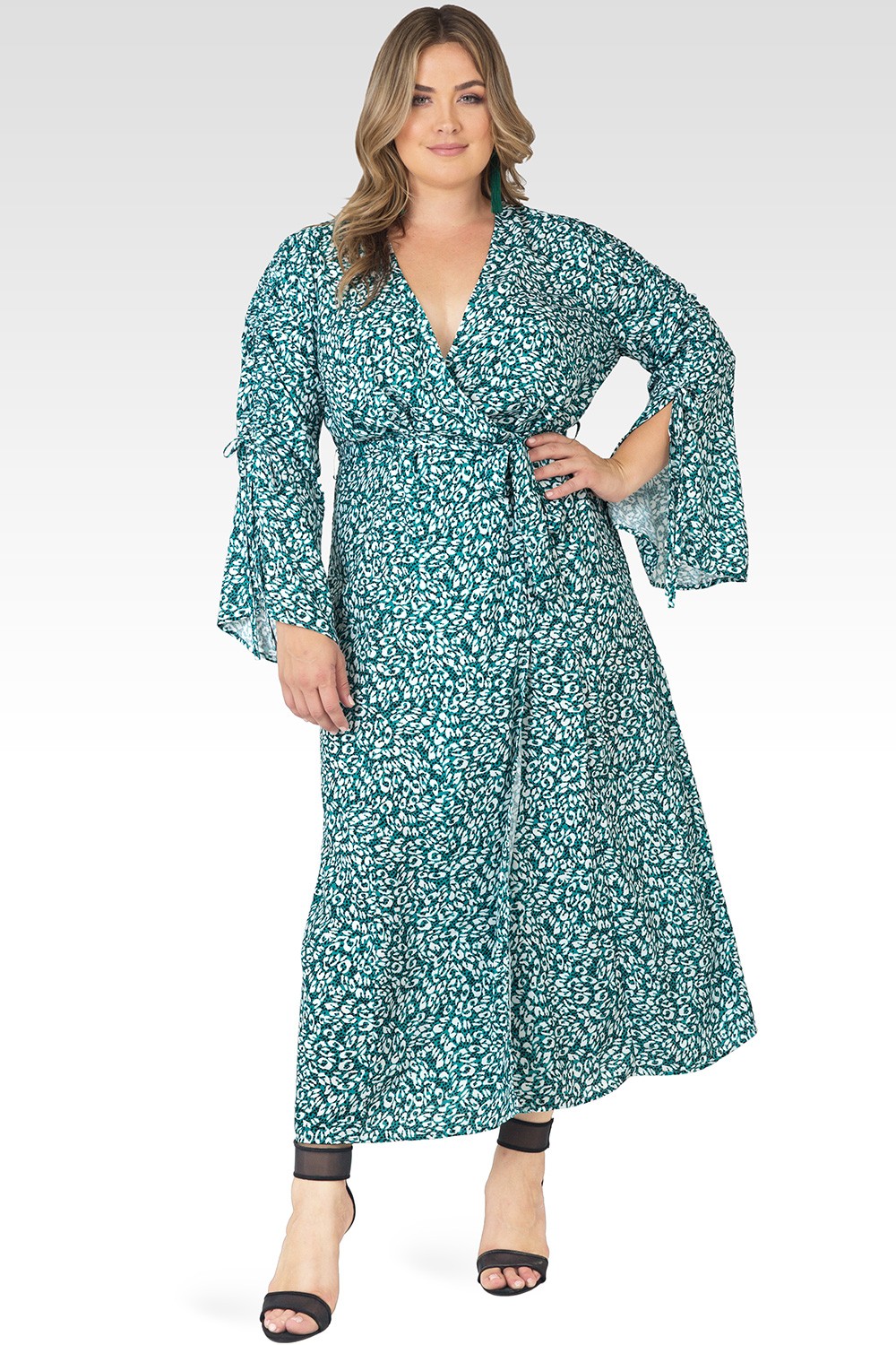 Standards & Practices Plus Size Ruched Long Sleeve Wrap Dress Maxi Length