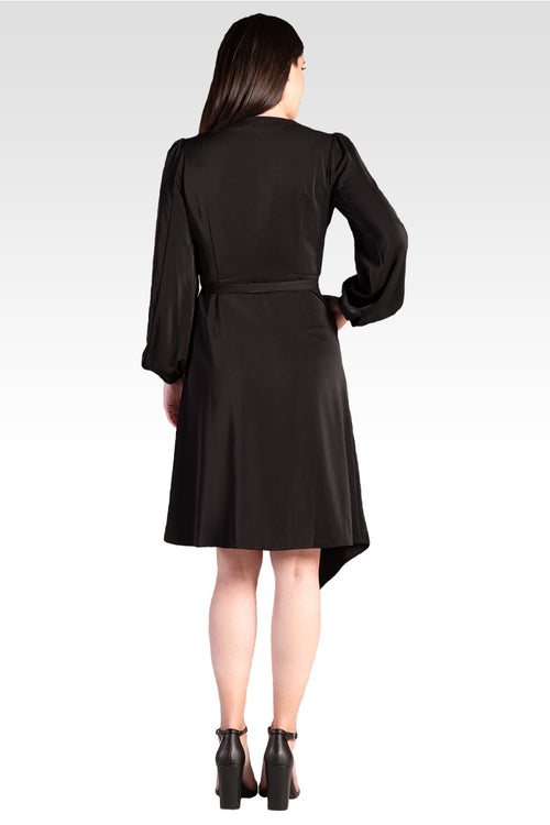 Natalia Black and Leopard Print Button-up Wrap Dress