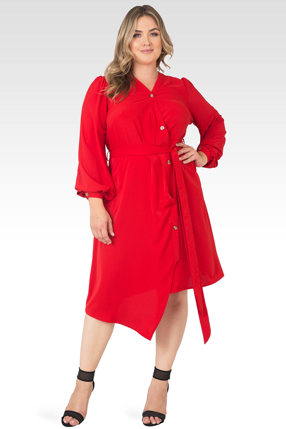 Standards & Practices Asymmetrical Long Sleeve Shirtdress - Cherry Standards & Practices Asymmetrical Long Sleeve Shirtdress - Cherry