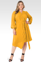 Plus Size Natalia Solid Button-Up Wrap Lantern Sleeve Dress-Ginger