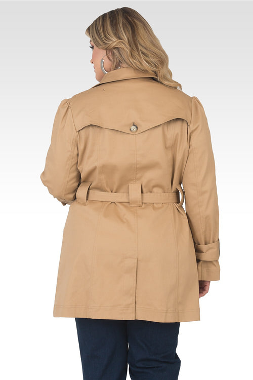 Plus Size Melanie Khaki Lapel Trench Coat-2