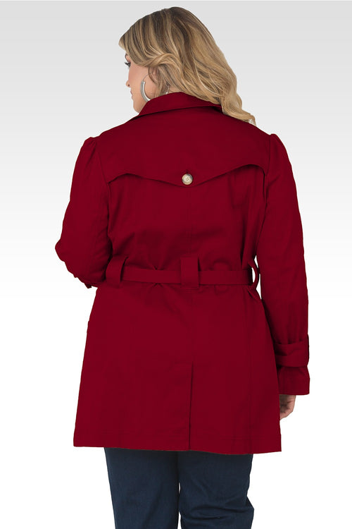 Plus Size Melanie Cherry Red Khaki Lapel Trench Coat-2