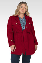 Plus Size Melanie Cherry Red Khaki Lapel Trench Coat-1