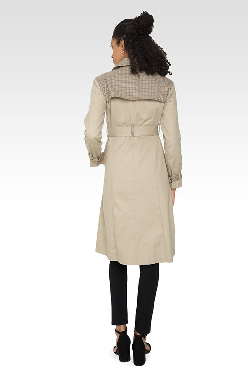 Standards & Practices Women's Khaki Plaid Long Trench Coat-2