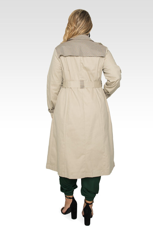 Standards & Practices Plus Size Women's Khaki & Plaid Long Trench Coat-2