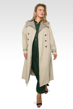 Standards & Practices Plus Size Women's Khaki & Plaid Long Trench Coat-1