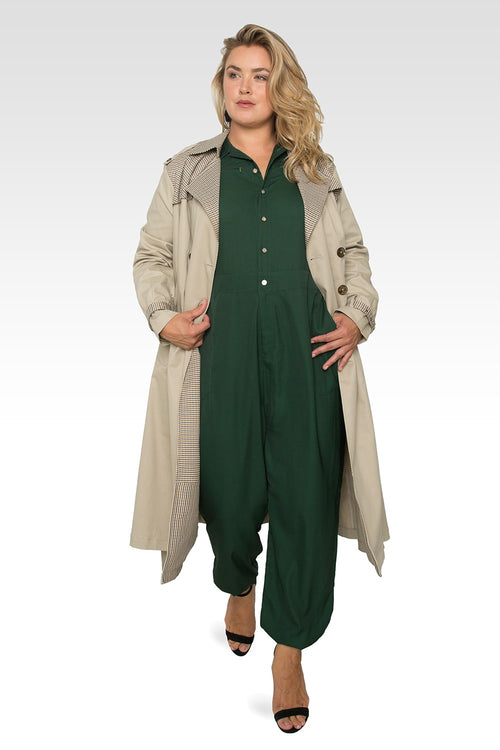 Standards & Practices Plus Size Women's Khaki & Plaid Long Trench Coat-5
