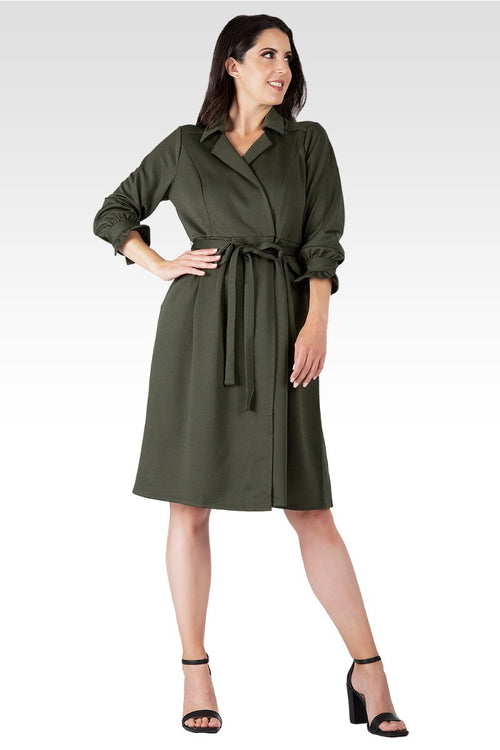 Lara Dark Olive Long Sleeve Wrap Dress