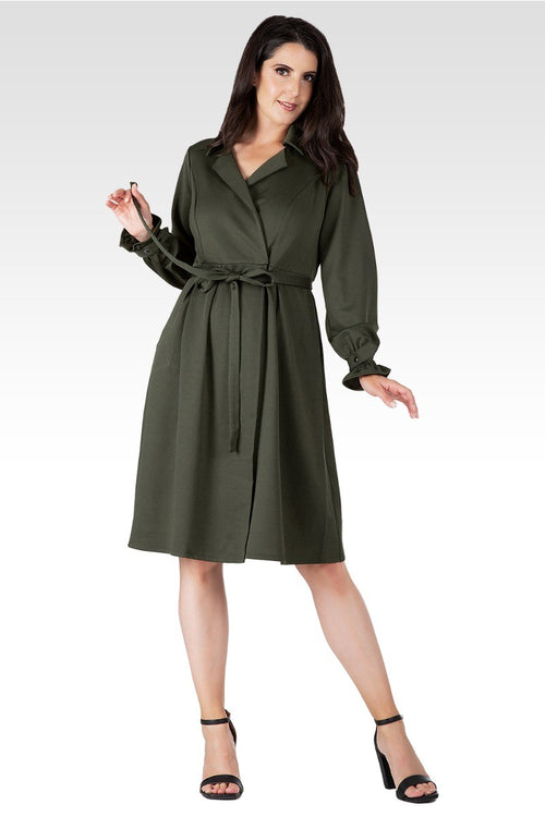 Lara Dark Olive Long Sleeve Wrap Dress