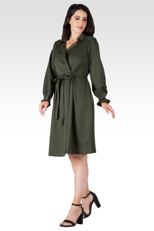 Lara Dark Olive Long Sleeve Wrap Dress