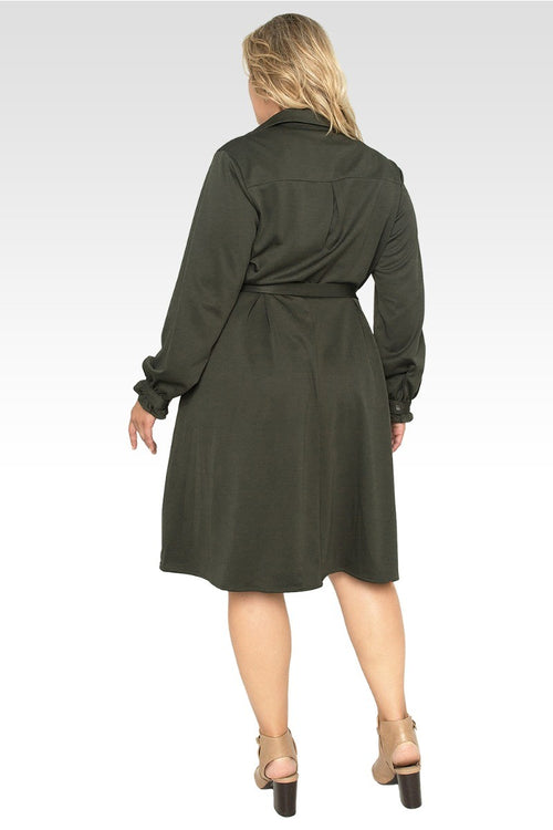 Plus size Lara Dark Olive Long Sleeve Wrap Dress
