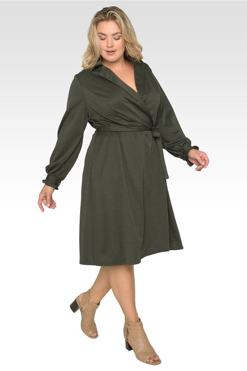 Plus size Lara Dark Olive Long Sleeve Wrap Dress